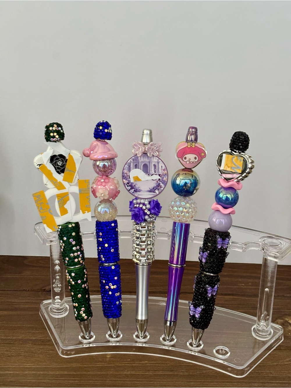 Set of 5 Decorative Bling Pens - Purple, Pink, Blue, Green, Black Accents